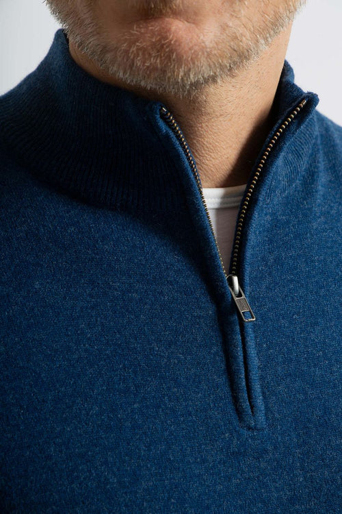 halve rits trui merinowol marine blauw