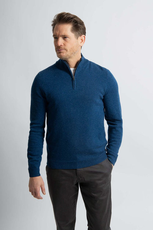 halve rits trui merinowol marine blauw