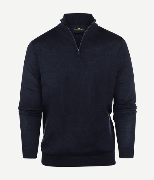 Steppin' Out halve rits trui merinowol donkerblauw | Regular-fit
