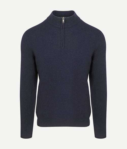 halve rits trui merinowol donkerblauw