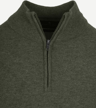 Steppin' Out halve rits trui merinowol olijfgroen | Regular-fit