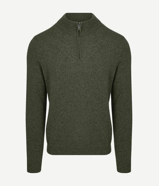 Steppin' Out halve rits trui merinowol olijfgroen | Regular-fit