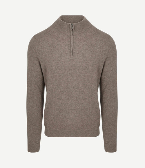 halve rits trui merinowol taupe