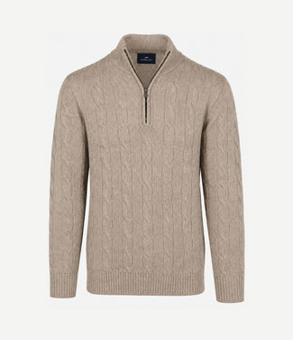 Lau pull merino halve rits cable beige