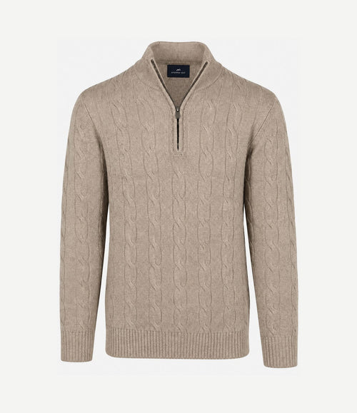 Lau pull merino halve rits cable beige