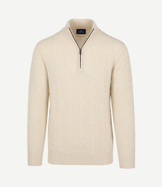 Lau pull merino halve rits cable ecru