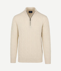 Lau pull merino halve rits cable ecru