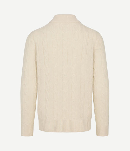 Lau pull merino halve rits cable ecru