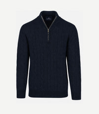 Lau pull merino halve rits cable donkerblauw