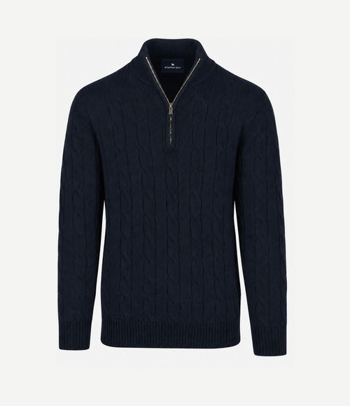 Lau pull merino halve rits cable donkerblauw