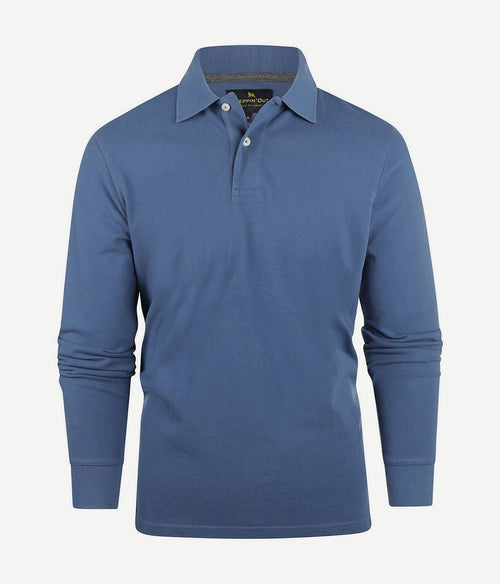 Steppin' Out longsleeve polo piqué classic mid blauw | Regular-fit