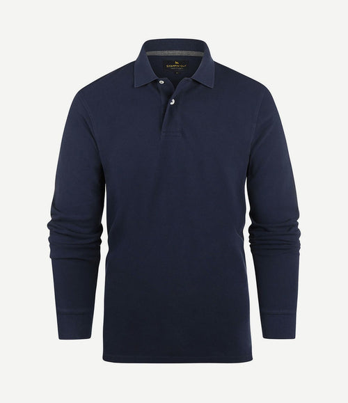 Longsleeve polo piqué classic donkerblauw
