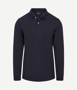 Longsleeve polo piqué classic donkerblauw