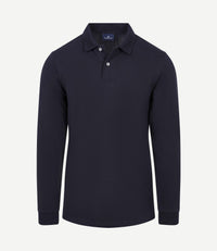 Longsleeve polo piqué classic donkerblauw