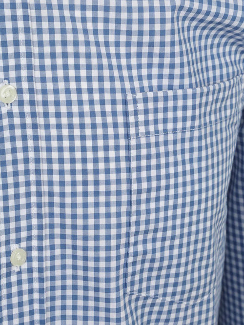 Poplin overhemd ruit lichtblauw