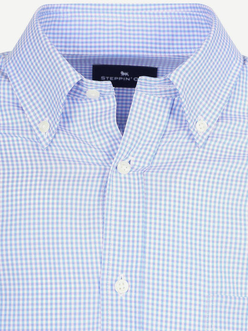 Overhemd checks blauw roze