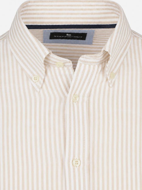 Overhemd linen cotton streep sand
