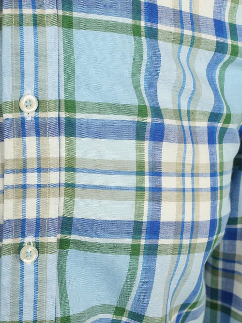 Overhemd linen cotton checks blauw groen