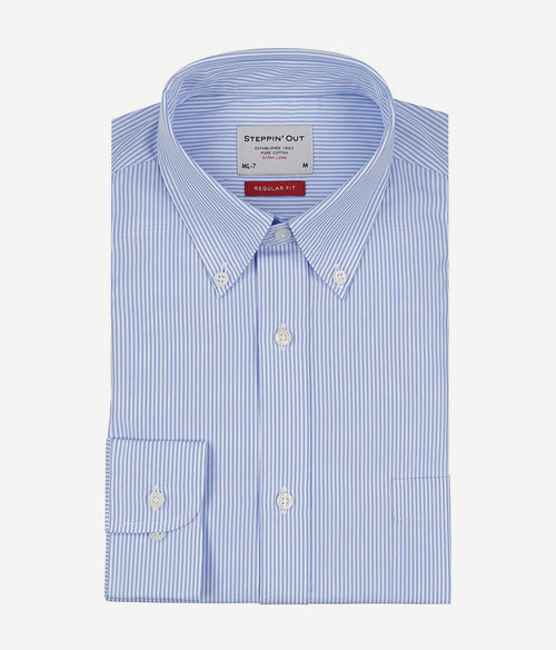 Steppin' Out overhemd extra lange mouw streep lichtblauw | Regular-fit