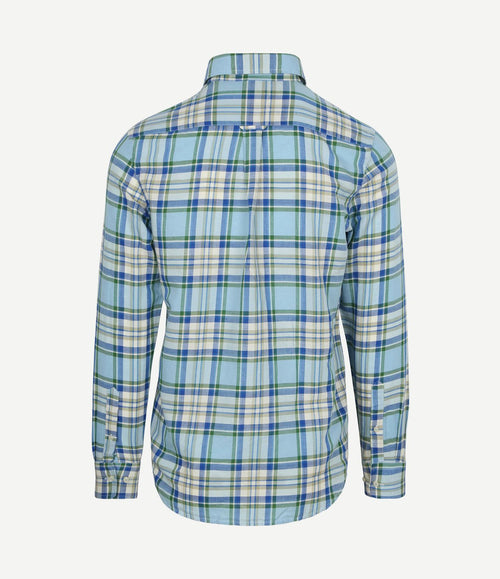Overhemd linen cotton checks blauw groen