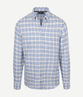 Overhemd linen cotton checks blauw sand
