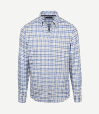 Overhemd linen cotton checks blauw sand