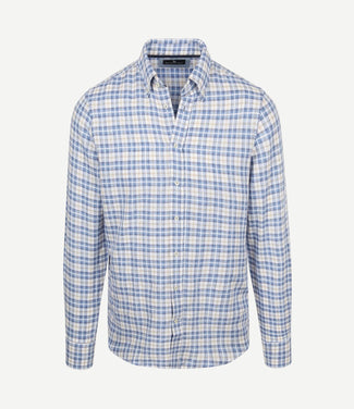 Overhemd linen cotton checks blauw sand