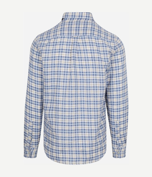 Overhemd linen cotton checks blauw sand