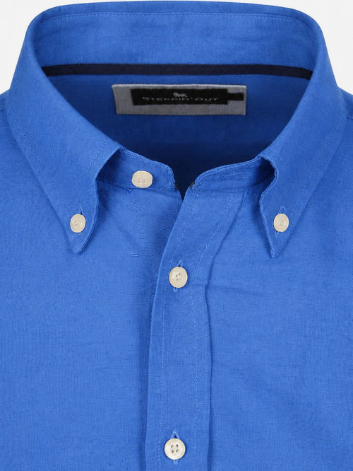 Overhemd linen cotton cobalt