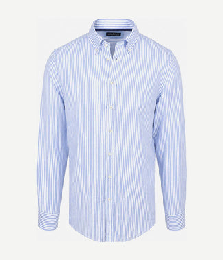 Overhemd linen cotton streep blauw