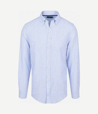 Overhemd linen cotton streep blauw