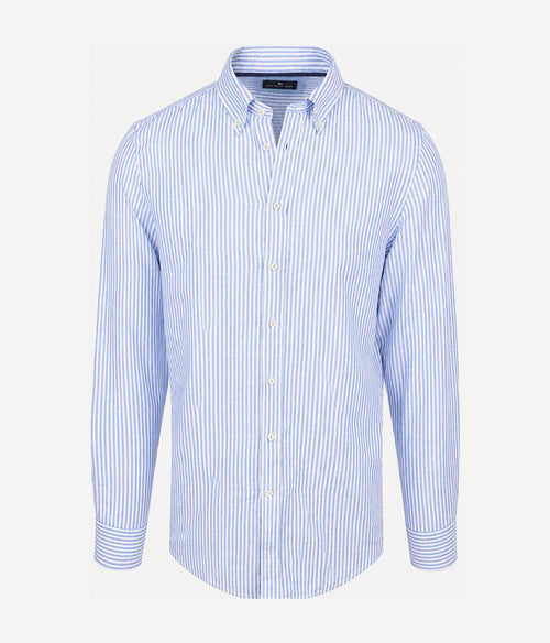 Overhemd linen cotton streep blauw
