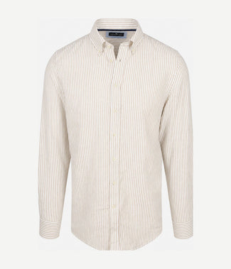 Overhemd linen cotton streep sand
