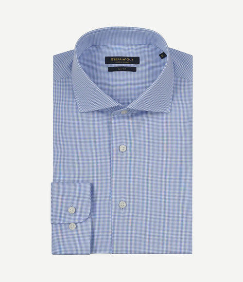 Overhemd slim-fit ruit lichtblauw