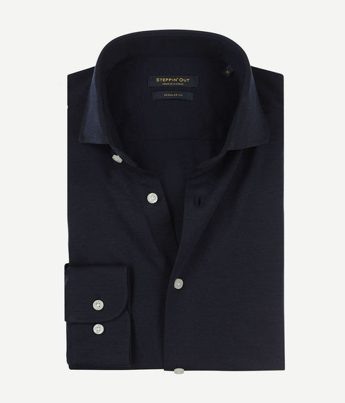 Steppin' Out overhemd stretch piqué donkerblauw | Regular-fit