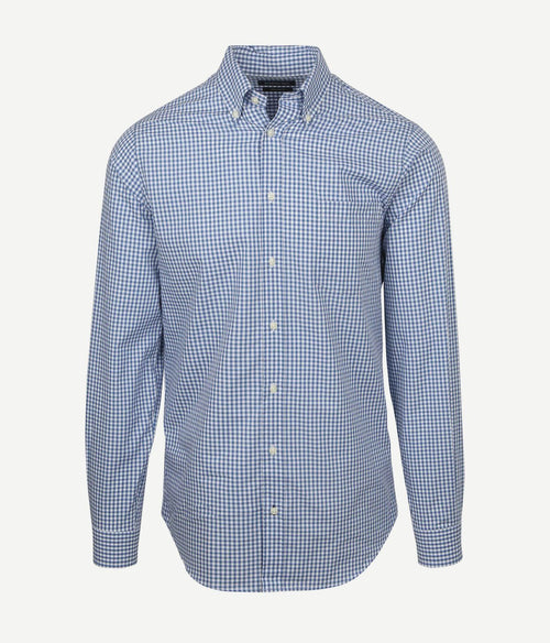 Poplin overhemd ruit lichtblauw