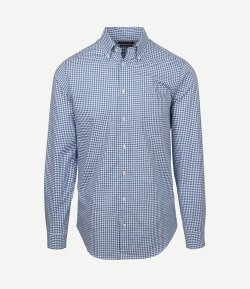 Poplin overhemd ruit lichtblauw