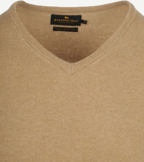 Pullover v-hals merinowol beige