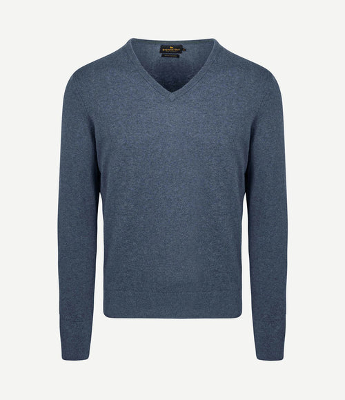 Pullover v-hals merinowol kobaltblauw