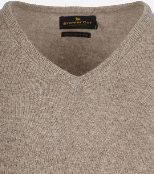 Pullover v-hals merinowol lichtbruin