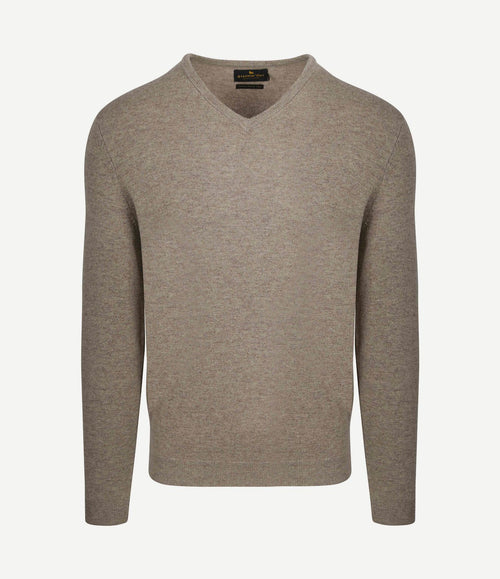 Pullover v-hals merinowol lichtbruin