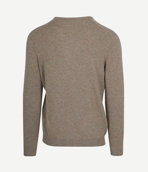 Pullover v-hals merinowol lichtbruin