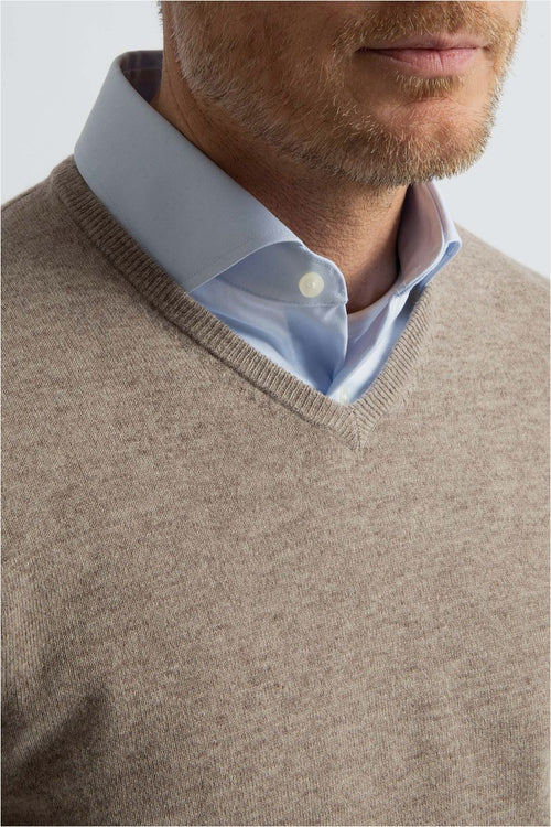 Steppin' Out pullover v-hals merinowol lichtbruin | Regular-fit