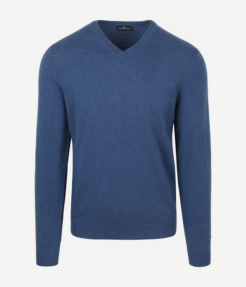Pullover v-hals merinowol mid blauw