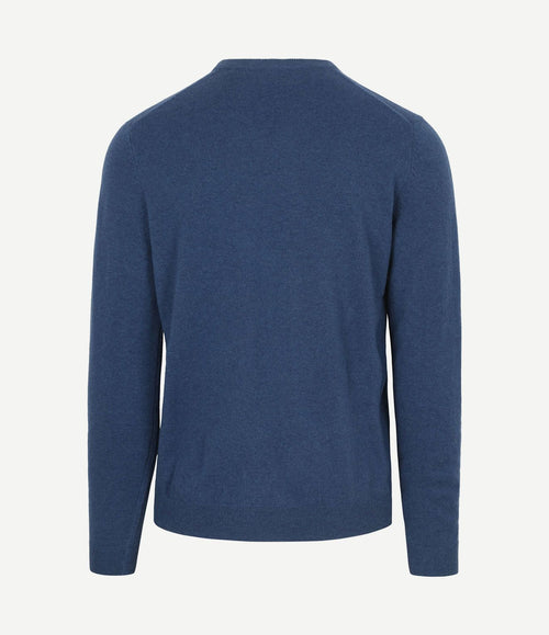 Pullover v-hals merinowol mid blauw
