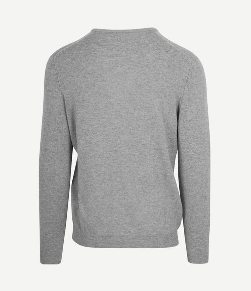 Pullover v-hals merinowol mid grijs