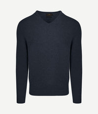 Pullover v-hals merinowol donkerblauw