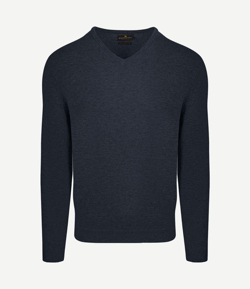 Pullover v-hals merinowol donkerblauw