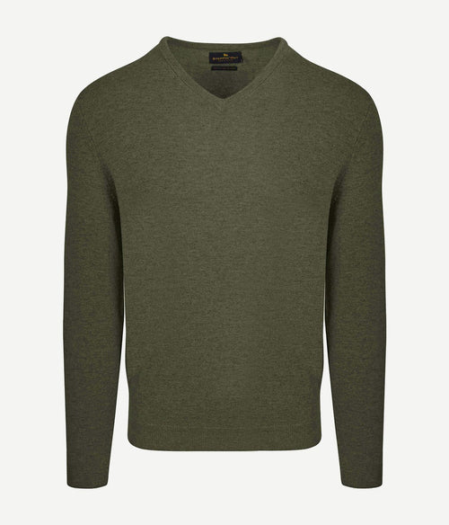 Steppin' Out pullover v-hals merinowol olijfgroen | Regular-fit