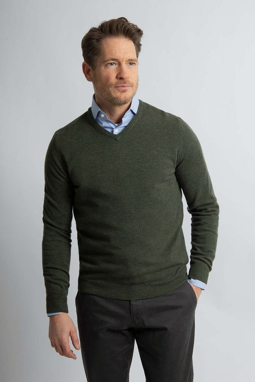 Steppin' Out pullover v-hals merinowol olijfgroen | Regular-fit